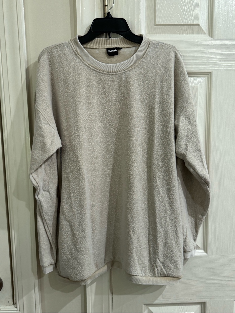 Mono B Neutral Light Gray Terry Crew Sweatshirt